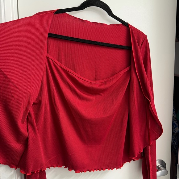 Burnt Red Cardigan Top with Tie - Picture 3 of 5